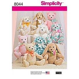 Simplicity Crafts Sewing Pattern 8044 Bear, Dog & Rabbit Stuffed Animal Toys