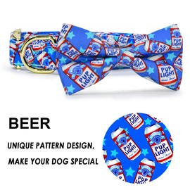 Cheers Pub Beer Dog Bow Tie Dog Collar Accessory, Detachable Bowtie, Adjustable Collar for Small Medium Large Dogs