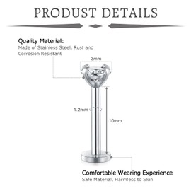 VCMART 15pcs Lip Labret Bars Studs 10mm Stainless Steel 16G Silver Tragus Helix Monroe Piercing Studs