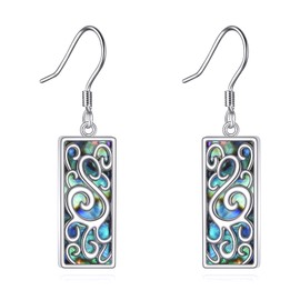 VONALA Filigree Earrings 925 Sterling Silver Vintage Long Abalone Shell Drop Dangling Earrings Bohemian Jewelry Gifts for Women
