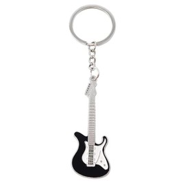 chichengnian Guitar Key chain Metal 6 colour KeyChain Cute Musical Instrument Key Ring Alloy Guitar Key Holder Mini Bass Keyring For Man Women Party Gift (Black)