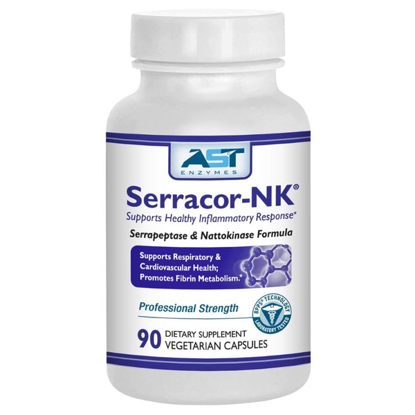 Serracor-NK –Proteolytic Systemic Enzyme Formula – Contains Enteric-Coated Serrapeptase and Enteric-Coated Nattokinase - Circulatory and Respiratory Support – 90 Vegetarian Capsules–AST Enzymes