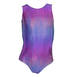 Destira Rainbow Blaze Gymnastics Unitard for Girls, Vibrant Biketard w/Colorful Shimmering Foil Finish & Matching Scrunchie, Child Large (10)