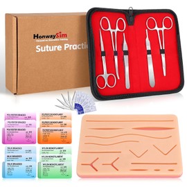 HonwaySim Suture Practice Kit: Complete Suture Kit with Needles, 20 Threads, 14 Pre-Cut Wounds on Silicone Pad, 32 Pieces Total for Medical Students' Repeated Suture Training