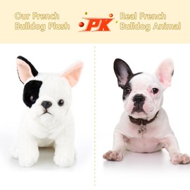 Niuhoulu realista cachorro de bulldog francés de peluche, juguetón de peluche, compañero atemporal de 10.5 pulgadas, suave juguete con pies