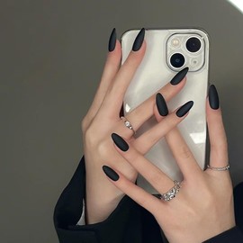 Ztcily Künstliche Nägel, lang, mattschwarz, künstliche Nägel, Mandel, Schwarz, mit Kleber, für Damen, Mädchen, Zubehör oder Geschenkidee, Hochzeit, Geburtstag, Weihnachten, Valentinstag