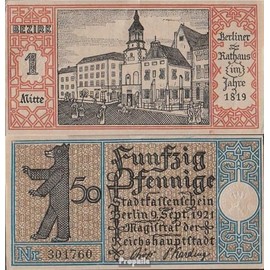 Banknote Berlin Notgeld: 92.1.1 Notgeld the City Berlin, District: 1. Mid used (III) 1921 50 Pfennig Berlin (money for collectors - no means of payment)