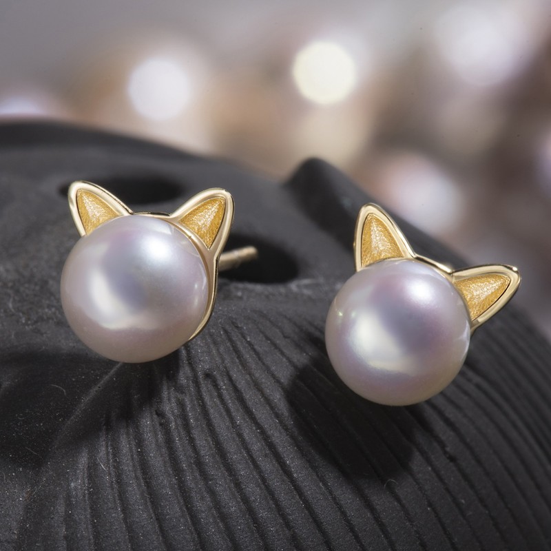 S.Leaf Gatos de perlas de Pendientes de plata esterlina