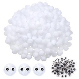 TOAOB 1000pcs White 1cm Small Fluffy Pompoms with 100pcs Moving Eyes for DIY Supplies Decorations Sewing Garlands Fringes Projects and Crafts