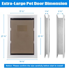 Qeelko Aluminum Pet Door, Durable Dog Door for Dog and Pets, Doggie Door with Double Automatic Closing Magnetic Flaps 14" x 23", Suitable for Interior and Exterior Doors, Screen and Wall, X-Large