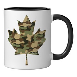 Vintage Camo Canada Flag Maple Leaf Camo Canadian Ceramic Mug, Black/White