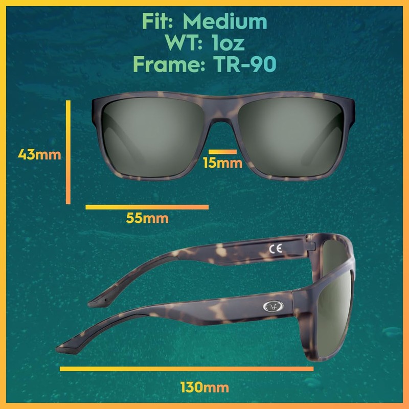 Flying Fisherman Waypoint Polarized Rectangular Sunglasses, Matte Tortoise Frame/Smoke Lens,
