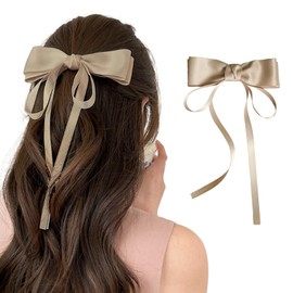 Fesanla Ribbon Hair Accessory, Hair Ornament, 1 Piece, Hair Clip, Bowknot, Hair Ribbon, For Weddings, Recitals (Beige)