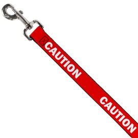Dog Leash Pet Quote Caution Red White 4 Feet Long 0.5 Inch Wide