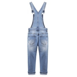 KIDSCOOL SPACE Girls Denim Dungarees, Little Big Kid Ripped Jeans Workwear, Light blue-2262