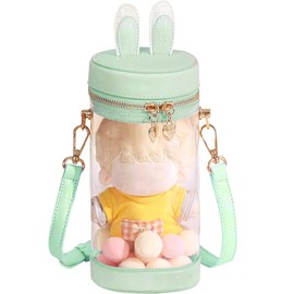 YUYAKESHI Itaba Showing Bag, Shoulder Bag, Event, Stuffed Rabbit Ears, 2-Way Outing, Transparent, Mini Pouch, Cylindrical Bag, Lid Included, green