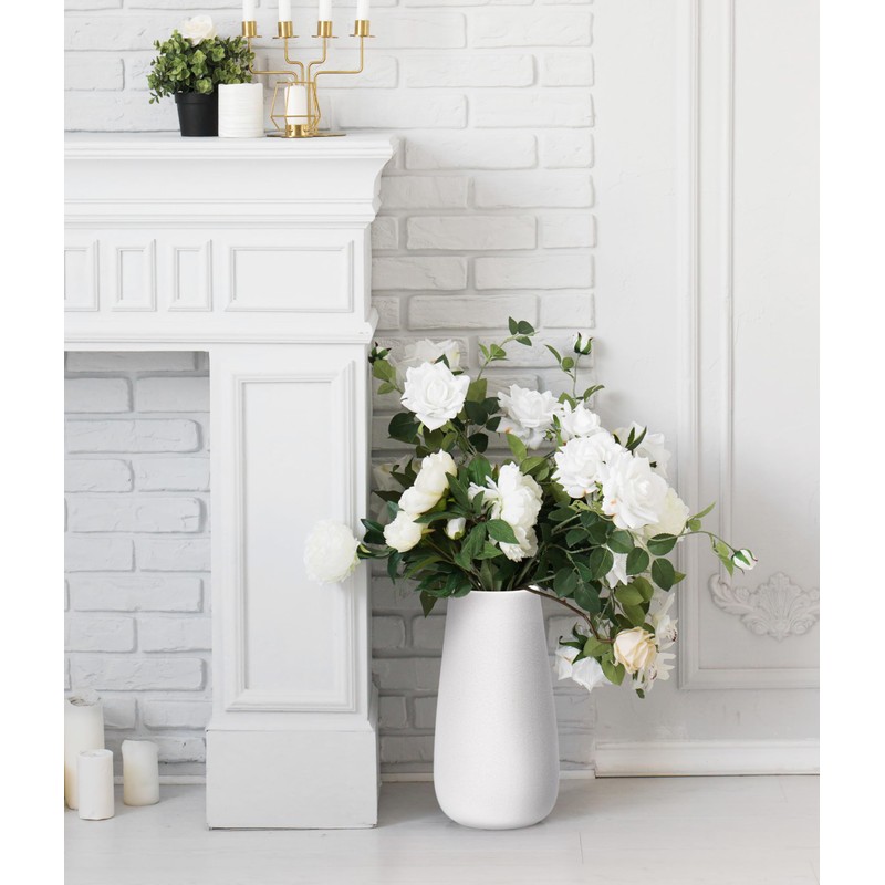 D'vine Dev 12 Inch Ivory Elegant Oval Ceramic Vase for