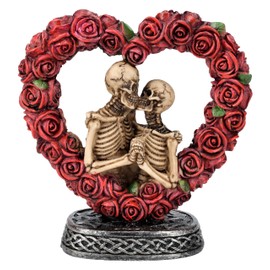 Figuren Shop GmbH Romantic Skeleton Figurine 12 cm - Kissing Couple in Rose Heart, Hand-Painted, Gothic Decoration, Fantasy Statue