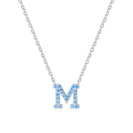 Dixbix Women Initial Letter M Necklaces,Initial M Birthstone Necklace Jewelry Gifts for Women (M September-Sapphire Blue)