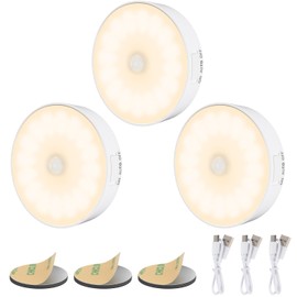 ELECGO 14 LED Luces con Sensor de Movimiento para Interiores, Luz Nocturna Recargable por USB, Luz Inducción, Lámpara LED Inalámbrica para Escaleras, Sala, Closet, Vestíbulo,Baño,Cocina-3PCS Amarillo