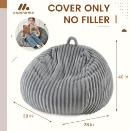 Honeydak Ribbed Rabbit Fur Stuffed Animal Storage Bean Bag Chair Cover (No Filler) Comfy Bean Bag Cover Without Filling or Home Bedroom Decor Organizing Plush Doll Textile Holder(Dark Gray,L)