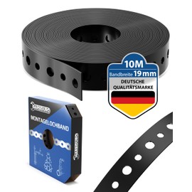 GARSIDURO® Mounting Hole Tape Plastic-Coated [19 mm x 10 m] Professional Perforated Tape Metal Black for Attaching Cables, Cables and Pipes Flexible Mounting Tape Steel Plastic Nail Tape