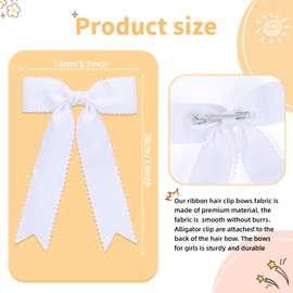 NCMAMA 2pcs White Bows for Girls Grosgrain Ribbon Alligator Hair Clips Hair Barrettes Hair Accessories for Girl Teens Kids Toddler with Long Tail