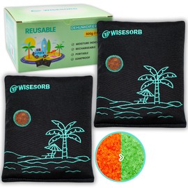 Wisesorb 500g x 2pcs Rechargeable Desiccant Packs, Reusable Car Dehumidifier, Microwave Reactivated Silica Gel Packets Moisture Absorber with Color Indicating for Safe Closet Basement Garage
