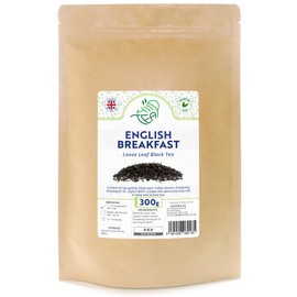 English Breakfast Loose Leaf Tea - Blend of Indian Assam & Darjeeling & Ceylon BOP1 - Black Tea Loose Leaves (300g, English Breakfast)