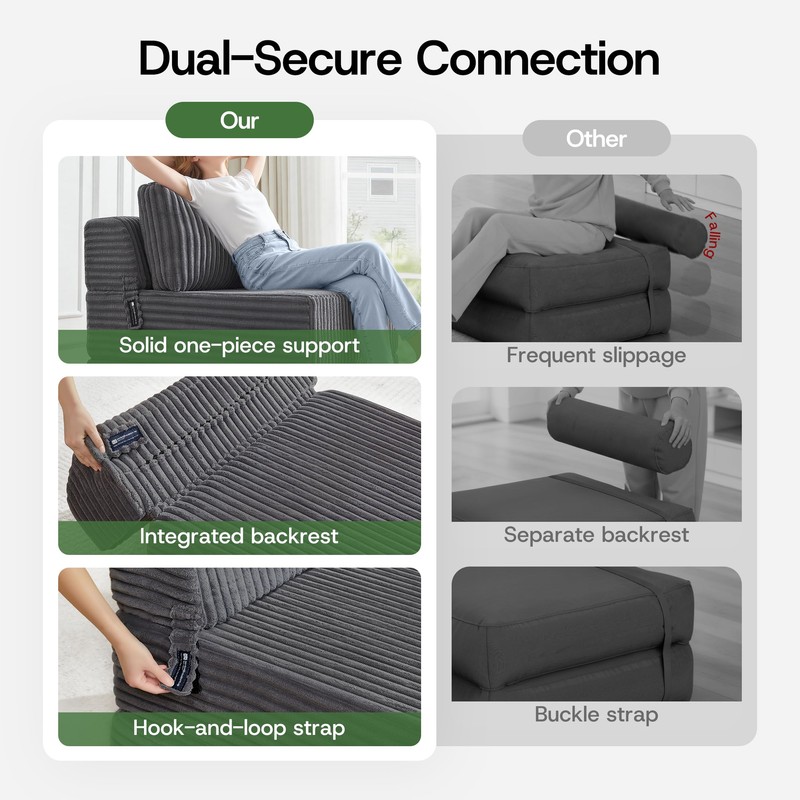 Folding Sofa Bed Convertible 4 in 1 Sleeper Chair Gray