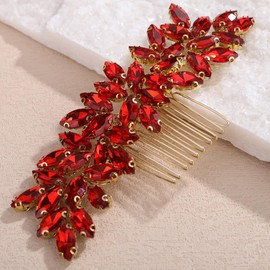 Octwine Vintage Bridal Wedding Hair Comb Silver Blue Green Red Rhinestone Hair Comb Bridal Side Comb Crystal Hair Piece Wedding Party Prom Hair Accessories for Women (Red)