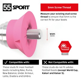 55 Sport World Cup Metal-Tipped Replacement Football Studs - 12 Pack (13/16mm) - Pink