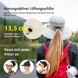 TOP-EX Waterproof UV Sun Hat Women's Wide Brim Fishing Hat for Beach Fishing Hiking Gardening Packable Summer Hat with Ponytail Opening, khaki, XL