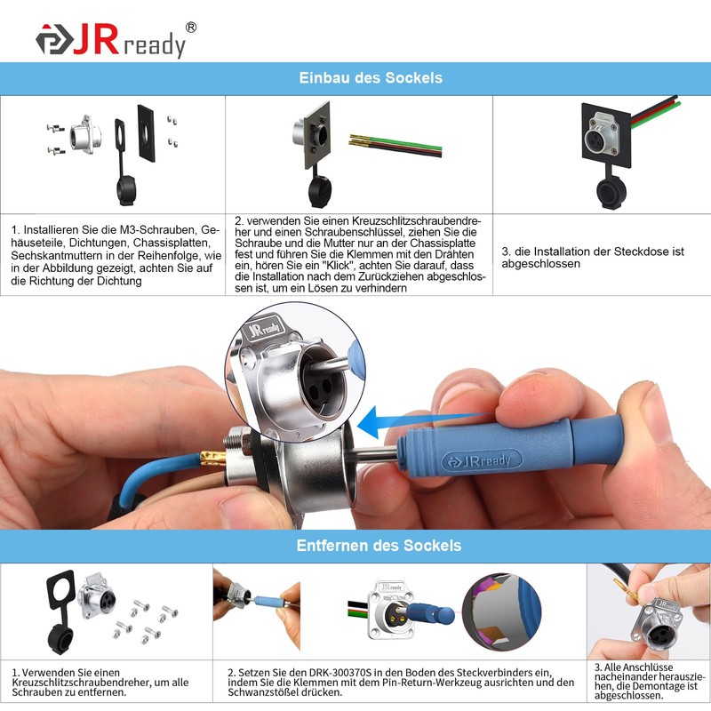 JRready JRSSWCONN23B01 IP68 Industrial Waterproof Connector, 2 Pin, CP-20 Circular