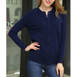 B BIMOZI Women Thick Button Down Cardigan Sweaters Crew Neck Medium Weight Long Sleeve Navy Blue XXXL