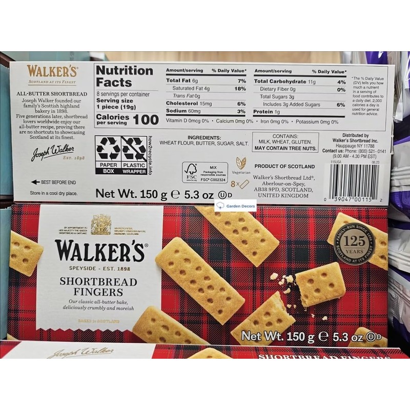 Walkers Scottish Pure Butter Shortbread Fingers 5.3oz 150g (Two Boxes)