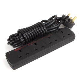 kenable Surge Protected 4 Gang Way Mains Extension Socket UK Power Outlets Black 5m [5 metres]