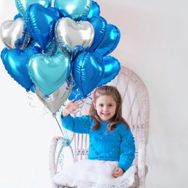 18PCS Blue Silver Heart Foil Balloons, Royal Blue and Silver Heart Shape Foil Balloons Baby Blue and Silver Heart Mylar Balloons Party Decoration for Birthday Wedding Baby Shower Celebration, 18inch