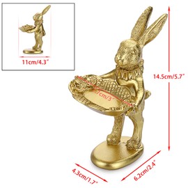 ELLDOO Small Golden Bunny Figurine Jewelry Ring Tray Decorative Serving Rabbit Statue Ornament Animal Sculpture Home Arts Desktop Accessories Table Decor, Standing Bunny