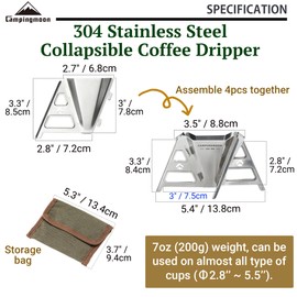 CAMPINGMOON Collapsible Coffee Dripper Pour Over Camping Outdoor 304 Stainless Steel COF-01