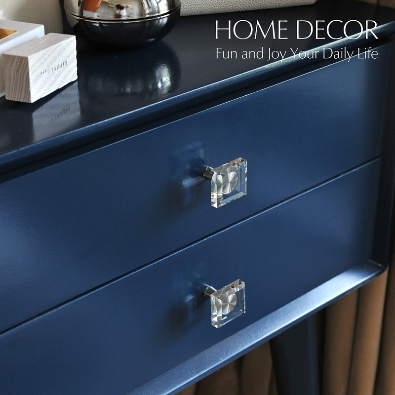 JEREVER 2 Pack Glass Crystal Knobs Brushed Nickel Drawer Pull