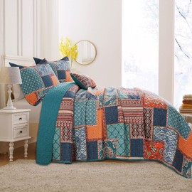 VAPUTAR Cotton Quilt King Size Bedding Set - 3 Pieces King Quilt Bedding Set, Boho King Size Quilts, Lightweight Reversible Coverlets Bedspreads for Farmhouse Bedroom