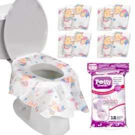 Potty Shields Toilet Seat Covers Disposable (12 pk, Unicorns) - XL Waterproof Toilet Cover for Toddlers, Kids & Adults - Portable & Individually Wrapped for Travel, Potty Training, Public Restrooms