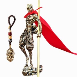 ZHUOAOO Sun Wukong Statue and Monkey King Head Pendant - Chinese Classical Mythological Sun Wukong Sculpture, Brass Decorative Ornament, Perfect for Home Office Décor