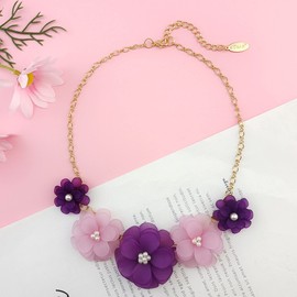 Bocar Acrylic Pendant Collar Flower Statement Choker Necklace for Women(NK-10244-Purple-Set)