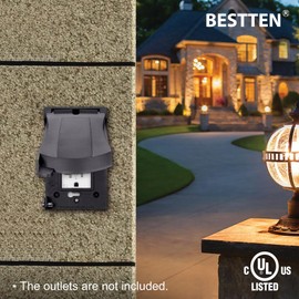 [10 Pack] BESTTEN Outdoor Outlet Cover for GFCI and Decorator Receptacle, Weatherproof, Vertical/Horizontal Auto-Closing Lid, UL Listed, Black, H4.65” x W2.87” x D0.71”