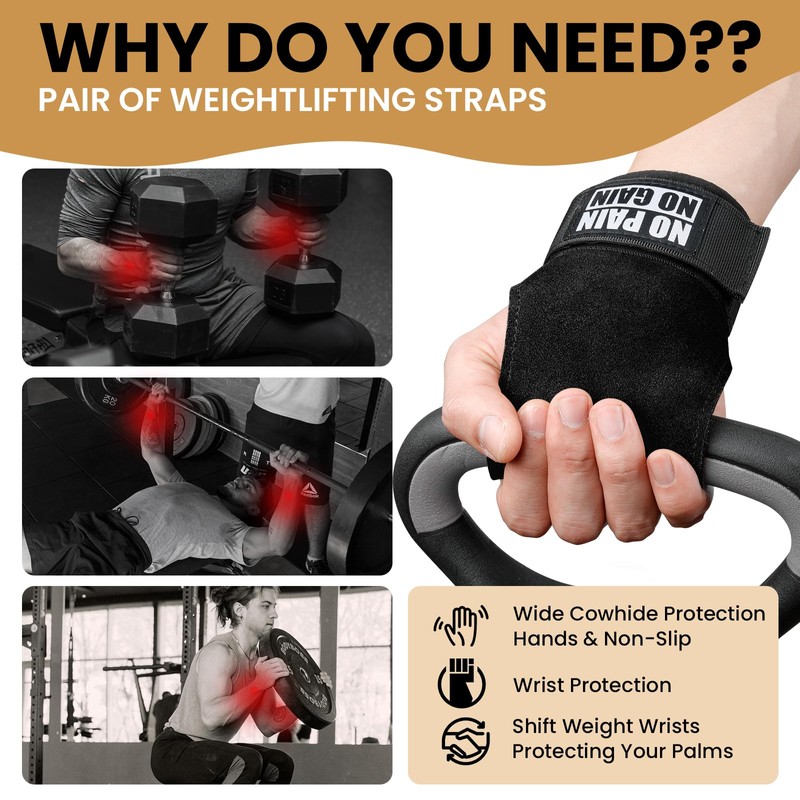 Weight Lifting Wrist Wraps Grip, Double Leather Weight Lifting Straps,