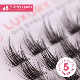 Renata Beauty Luxury Look Multipack of 48 Cluster Eyelashes for DIY Eyelash Extensions - Eyelash Extensions Ultra Thin Band - Reusable, Durable Eyelash Clusters - Luxury Look