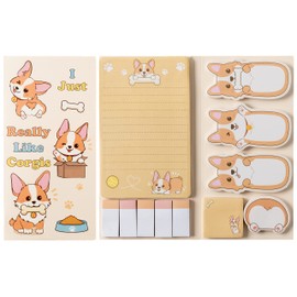 Xqumoi I Just Really Like Corgis Sticky Notes Set, 550 Sheets, Cute Cartoon Corgis Butt Self-Stick Notes Pads Animal Divider Tabs Bundle Writing Memo Pads Back to School Office Supplies Small Gift