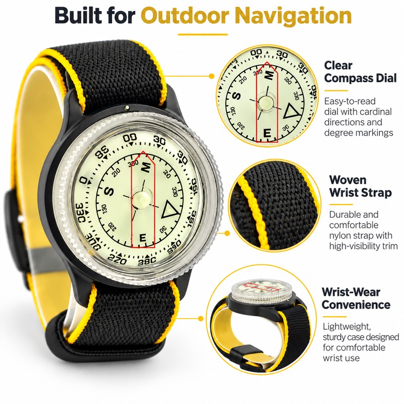 Magnetic Wrist Compass for Hiking & Outdoor Navigation – 39mm